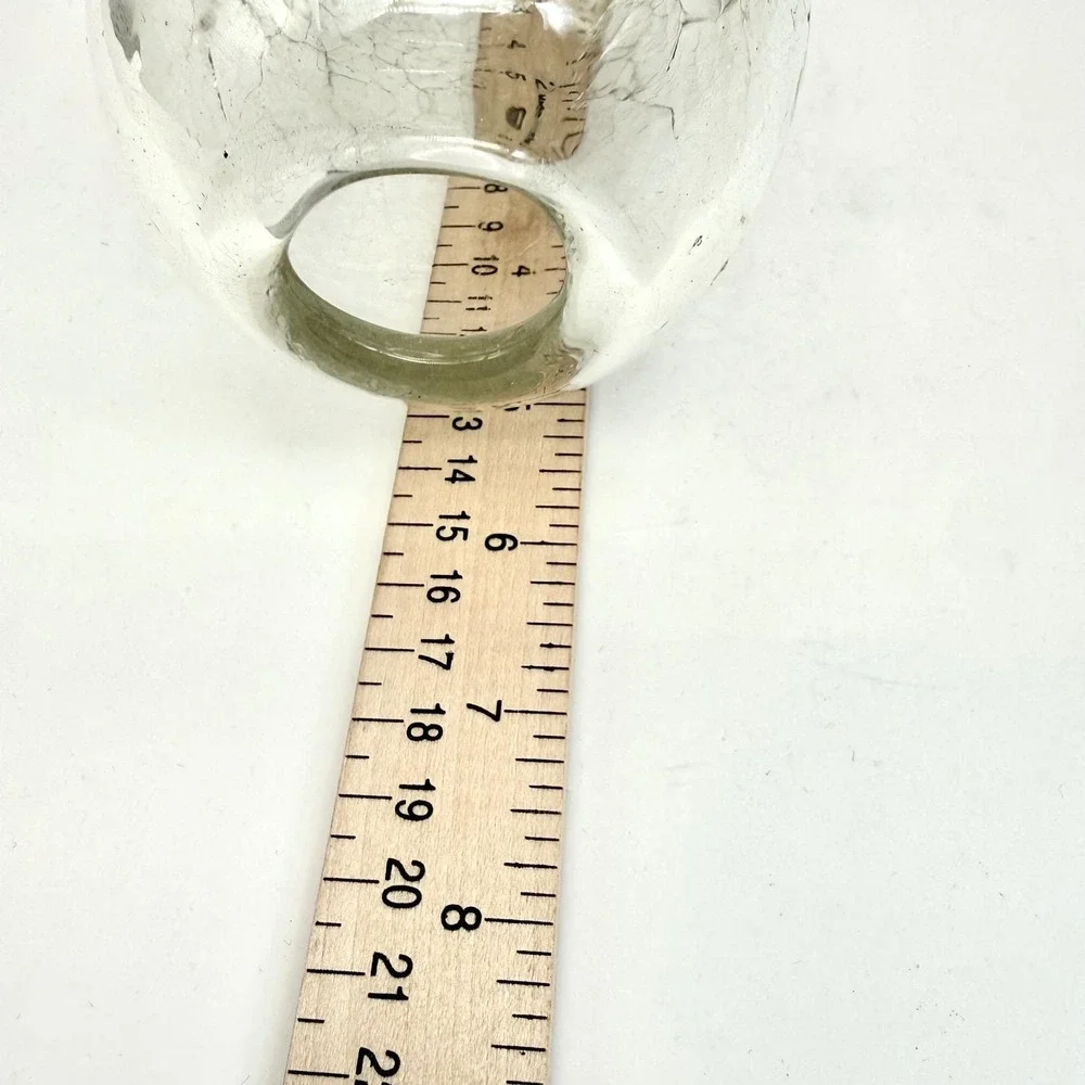 Vint. Hand‎ Blown Crackle Glass Vase Clear Textured Cylindrical Signed Art Glass